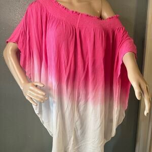Lane Bryant Boho Off Shoulder Ombré Shirt Pink And White